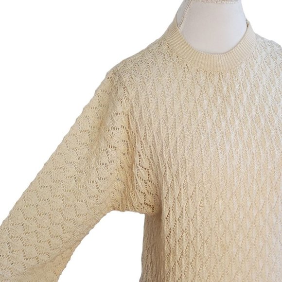 Pointelle Knit Sweater‎ Cream Neutral Pullover Open Knit Thin Sz S/M VTG Ivory - Picture 8 of 15